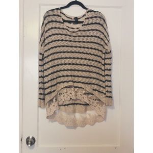 cream and black lace striped sweater